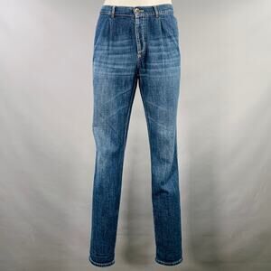 BRUNELLO CUCINELLI Size 35 Indigo Contrast Stitch Denim Straight Jeans
